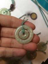 Load image into Gallery viewer, 27.9mm Type A 100% Natural light green Jadeite Jade concentric circle safety Guardian ring Pendant (子母扣,同心环) S71
