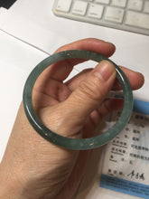 Load image into Gallery viewer, 57mm Certified Type A 100% Natural light green/blue/gray/brown with flying snow Guatemala slim round cut Jadeite bangle PD57-5536
