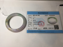 Load image into Gallery viewer, 53.3mm 100% Natural type A sunny green purple brown gray white carved flowers and golden-painted Jadeite Jade bangle BG231-5035
