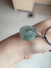 Load image into Gallery viewer, 20mm 100% Natural icy watery light green clear jadeite Jade Safety Guardian Button (donut) Pendant BK106
