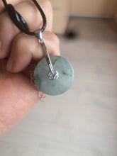 Load image into Gallery viewer, 20mm 100% Natural icy watery light green clear jadeite Jade Safety Guardian Button (donut) Pendant BK106
