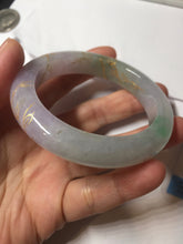Load image into Gallery viewer, 53.3mm 100% Natural type A sunny green purple brown gray white carved flowers and golden-painted Jadeite Jade bangle BG231-5035
