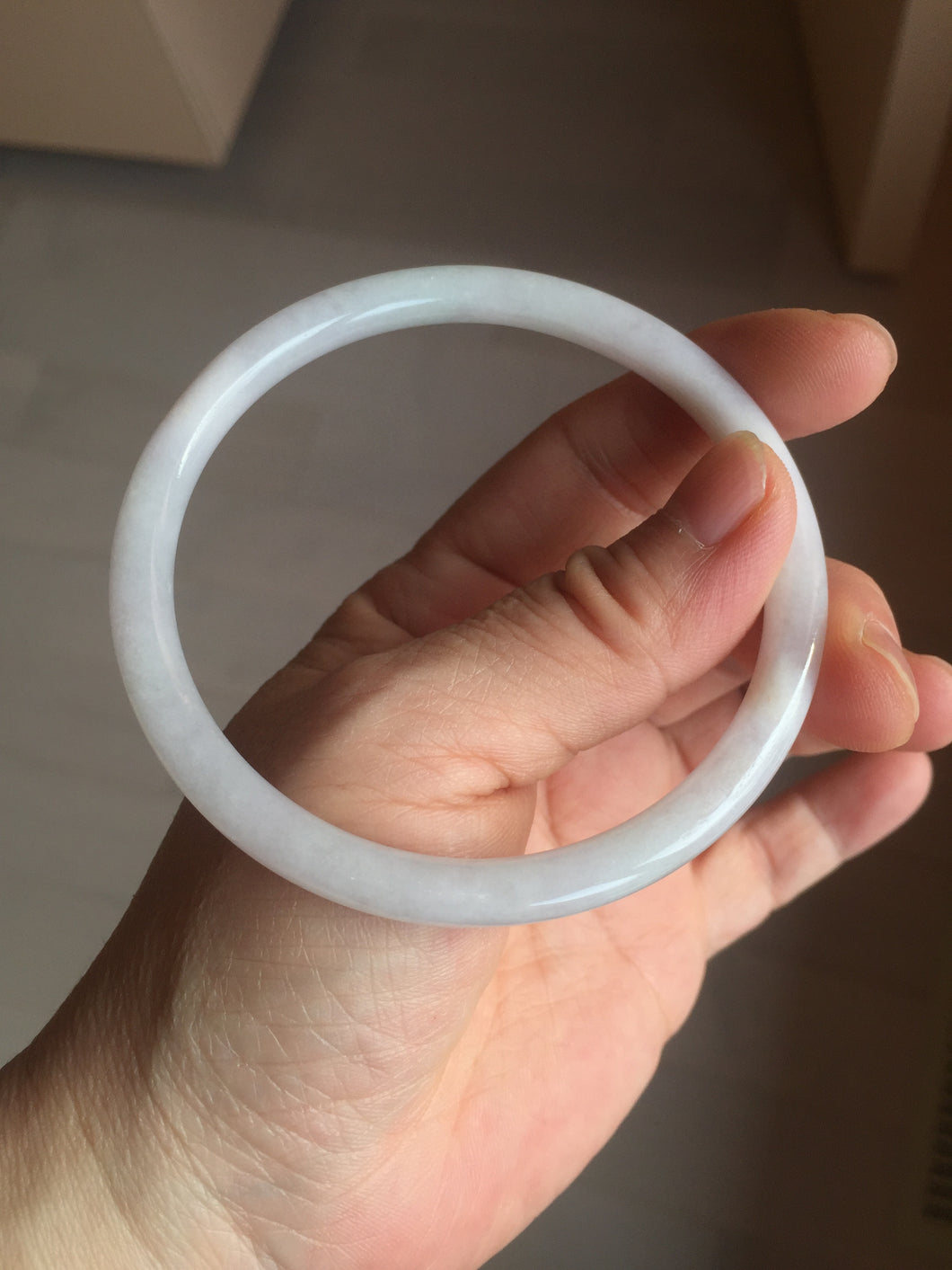 Sold! please don't order, Thanks.  62mm Certified Type A 100% Natural white light purple slim round cut Jadeite bangle AU35-8538
