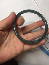 Load image into Gallery viewer, 60.5mm Certified Type A 100% Natural dark green/blue/gray with flying snow Guatemala slim round cut Jadeite bangle PD58-3376
