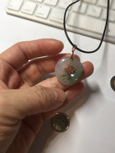 Load image into Gallery viewer, 23.8mm Type A 100% Natural icy watery dark green/clear Seaweed Forest Jadeite Safety Guardian Button donuts pendant PF44
