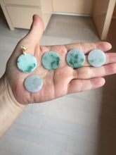 Load image into Gallery viewer, 22-23.5mm Type A 100% Natural sunny green light green purple with green floating flowers Jadeite Jade Safety Guardian round Pendant group BS143
