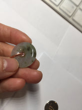 Load image into Gallery viewer, 23.8mm Type A 100% Natural icy watery dark green/clear Seaweed Forest Jadeite Safety Guardian Button donuts pendant PF44
