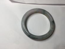 Load image into Gallery viewer, 56.5mm 100% Natural type A sunny green purple brown gray white carved flowers and golden-painted Jadeite Jade bangle BG232
