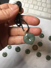 Load image into Gallery viewer, 14.5-23mm Type A 100% Natural dark green black gray(老油青) Jadeite Safety Guardian Button donuts pendant PF45
