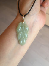 Load image into Gallery viewer, 100% natural icy watery clear green white type A jadeite jade leaf pendant group E54

