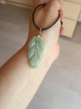 Load image into Gallery viewer, 100% natural icy watery clear green white type A jadeite jade leaf pendant group E54
