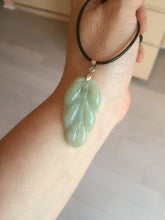 Load image into Gallery viewer, 100% natural icy watery clear green white type A jadeite jade leaf pendant group E54
