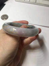 Load image into Gallery viewer, 56.5mm 100% Natural type A sunny green purple brown gray white carved flowers and golden-painted Jadeite Jade bangle BG232
