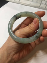 Load image into Gallery viewer, 55.2mm certified type A 100% Natural icy watery light green with dark green flowers jadeite jade bangle PH58-1057
