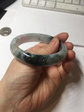 Load image into Gallery viewer, 56.5mm 100% Natural type A sunny green purple brown gray white carved flowers and golden-painted Jadeite Jade bangle BG232
