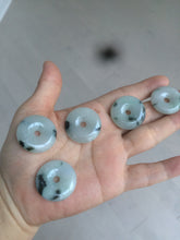 Load image into Gallery viewer, 23-26mm 100% Natural icy watery green/white with green floating flowers jadeite Jade Safety Guardian Button(donut) Pendant/worry stone AR98
