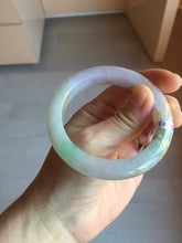 Load image into Gallery viewer, 53.3mm 100% Natural type A sunny green purple brown gray white carved flowers and golden-painted Jadeite Jade bangle BG231-5035
