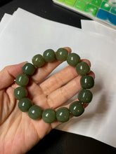 Load image into Gallery viewer, 13.5x13.6mm 100% Natural olive green/brown/black vintage style nephrite Jade bead bracelet HE83
