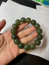 Load image into Gallery viewer, 13.5x13.6mm 100% Natural olive green/brown/black vintage style nephrite Jade bead bracelet HE83
