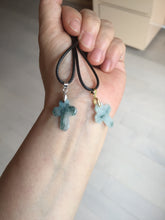 Load image into Gallery viewer, 100% Natural type A light green white with green floating flowers jadeite Jade cross shaped floral pendant necklace BS141
