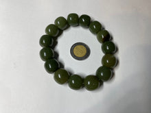 Load image into Gallery viewer, 13.5x13.6mm 100% Natural olive green/brown/black vintage style nephrite Jade bead bracelet HE83
