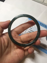 Load image into Gallery viewer, 58.2mm Certified Type A 100% Natural dark green/blue/gray with flying snow Guatemala slim round cut Jadeite bangle PD61-3385
