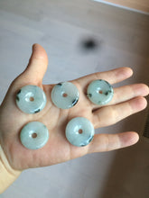 Load image into Gallery viewer, 23-26mm 100% Natural icy watery green/white with green floating flowers jadeite Jade Safety Guardian Button(donut) Pendant/worry stone AR98
