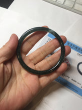 Load image into Gallery viewer, 58.2mm Certified Type A 100% Natural dark green/blue/gray with flying snow Guatemala slim round cut Jadeite bangle PD61-3385
