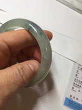 Load image into Gallery viewer, 55.5mm certified type A 100% Natural icy watery light green with dark green flowers jadeite jade bangle PH59-1059
