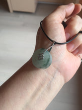 Load image into Gallery viewer, 20mm 100% Natural icy watery light green clear jadeite Jade Safety Guardian Button (donut) Pendant BK106
