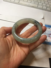 Load image into Gallery viewer, 55.5mm certified type A 100% Natural icy watery light green with dark green flowers jadeite jade bangle PH59-1059
