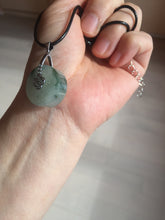 Load image into Gallery viewer, 20mm 100% Natural icy watery light green clear jadeite Jade Safety Guardian Button (donut) Pendant BK106

