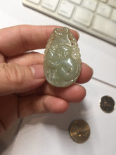 Load image into Gallery viewer, Type A 100% Natural Light Green-Gray (淡油冰) Jadeite Jade Monkey with Longevity Peach (寿桃) Pendant – Wisdom, Courage &amp; Longevity PC240

