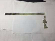 Load image into Gallery viewer, 18.5cm 100% Natural black white ink painting(水墨) Xiu Jade (Serpentine) Hairpin with Doggy Hanging Ornament  AW68
