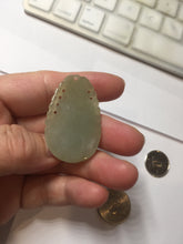 Load image into Gallery viewer, Type A 100% Natural Light Green-Gray (淡油冰) Jadeite Jade Monkey with Longevity Peach (寿桃) Pendant – Wisdom, Courage &amp; Longevity PC240
