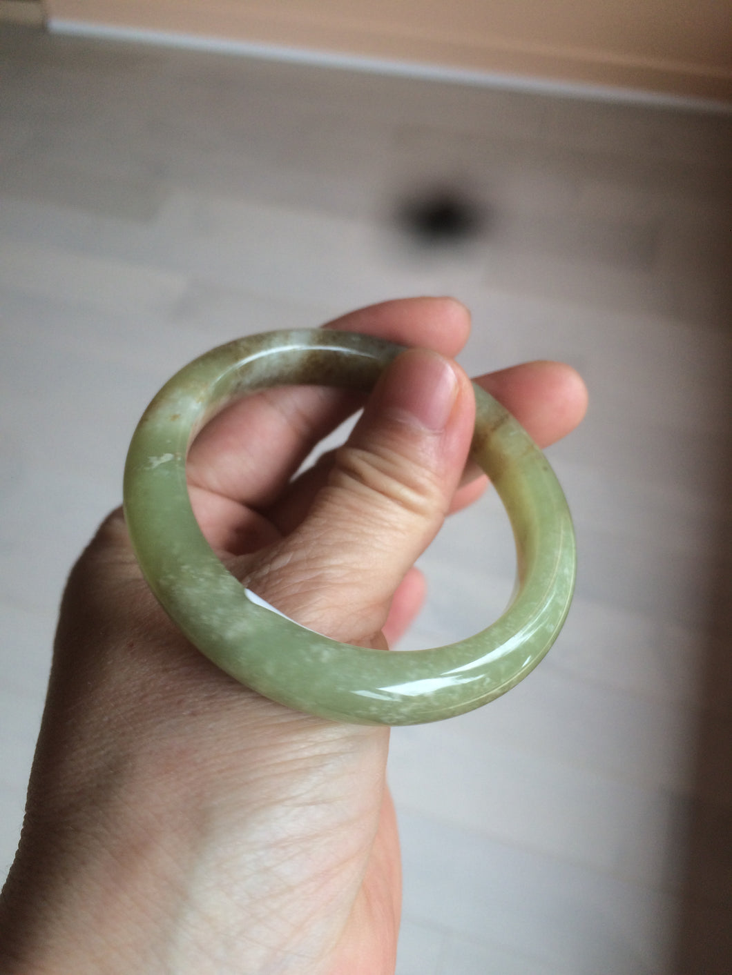 51.7mm certified Type A 100% Natural yellow/sugar brown flying snow and dandelions nephrite Jade bangle HE78-0462