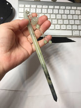 Load image into Gallery viewer, 18.5cm 100% Natural black white ink painting(水墨) Xiu Jade (Serpentine) Hairpin with Doggy Hanging Ornament  AW68
