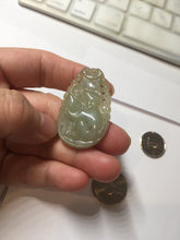 Load image into Gallery viewer, Type A 100% Natural Light Green-Gray (淡油冰) Jadeite Jade Monkey with Longevity Peach (寿桃) Pendant – Wisdom, Courage &amp; Longevity PC240
