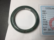Load image into Gallery viewer, 57.2mm Certified type A 100% Natural oily dark green (老油青) blue gray black Mountains Afar in Blue-Green Haze(远山如黛)Jadeite bangle PC255-0556
