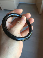 Load image into Gallery viewer, 58.4mm certified 100% Natural dark green/black meteorite round cut nephrite bangle HN134-0605
