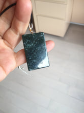 Load image into Gallery viewer, Type A 100% Natural dark green/blue/black Guatemala Jadeite hand/flower The World in a Single Bloom (一花一世界) Safe and sound rectangle pendant PF53

