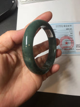 Load image into Gallery viewer, 57.2mm Certified type A 100% Natural oily dark green (老油青) blue gray black Mountains Afar in Blue-Green Haze(远山如黛)Jadeite bangle PC255-0556
