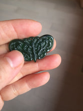 Load image into Gallery viewer, 100% Natural type A icy watery  light dark green/blue/gray/black Guatemala Jadeite Jade butterfly pendant PF48
