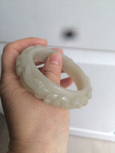 Load image into Gallery viewer, 53mm 100% natural light green/gray/pale pink Quartzite (Shetaicui jade) carved flowers bangle XY90
