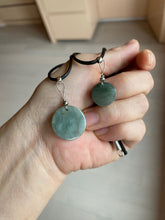 Load image into Gallery viewer, 100% natural  icy watery dark green/gray jadeite jade safe and sound couple pendant pair BG4
