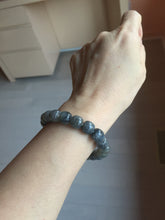 Load image into Gallery viewer, 9/10mm 100% Natural black sesame paste(芝麻糊青花) vintage style nephrite Jade bead bracelet HN30
