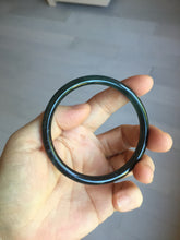 Load image into Gallery viewer, 58mm Type A 100% Natural half balck hakf ice watery dark green/blue/gray with flying snow Guatemala slim round cut Jadeite bangle PJ73-0684
