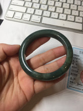 Load image into Gallery viewer, 57.2mm Certified type A 100% Natural oily dark green (老油青) blue gray black Mountains Afar in Blue-Green Haze(远山如黛)Jadeite bangle PC255-0556
