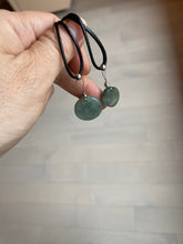 Load image into Gallery viewer, 100% natural  icy watery dark green/gray jadeite jade safe and sound couple pendant pair BG4
