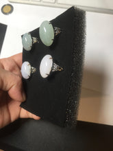 Load image into Gallery viewer, 100% natural type A icy watery green dark green four-prong jadeite jade ring group AA91
